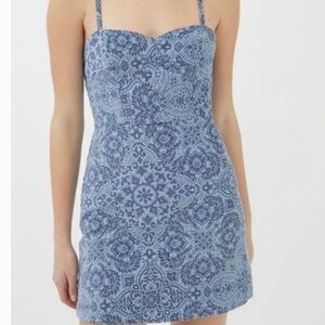 Urban Outfitters Blue Paisley Corduroy Mini Dress